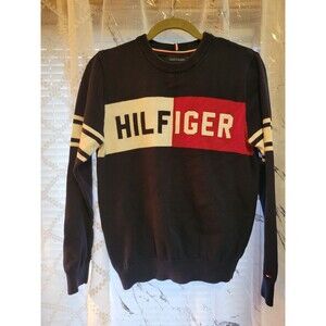 Small Tommy Hilfiger Crew Sweater Cotton Men's Blue Red White Preppy School